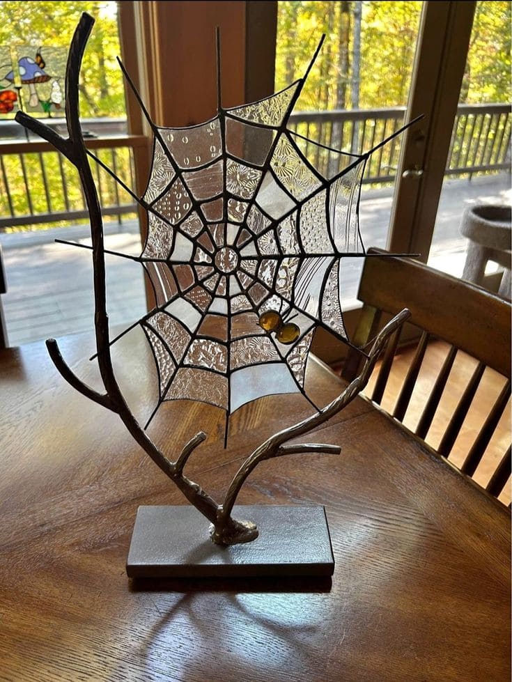 Stained Glass Spiderweb Table Display
