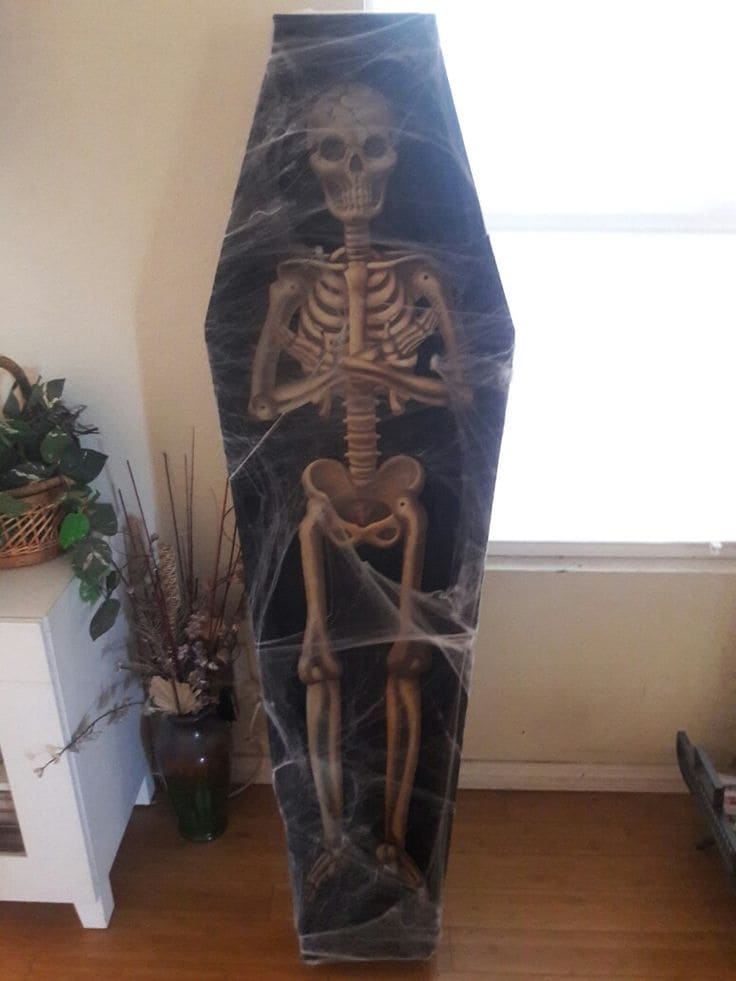 Standing Skeleton Coffin with Cobwebs