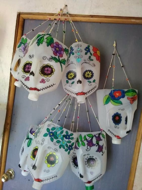 Sugar Skull Milk Jug Lanterns