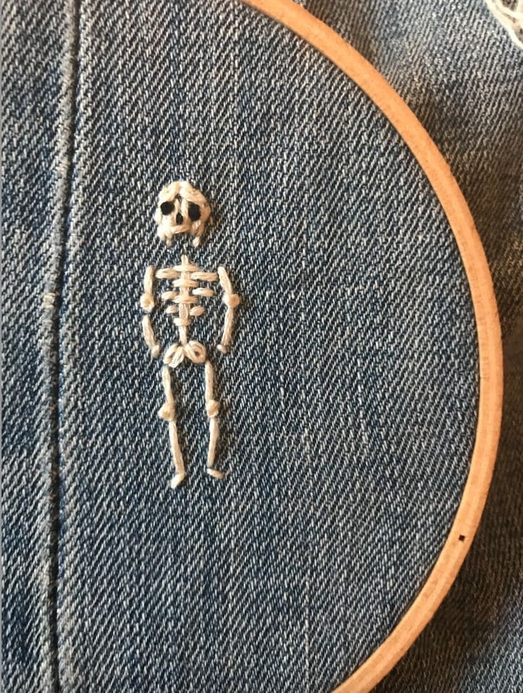 Tiny Skeleton on Denim