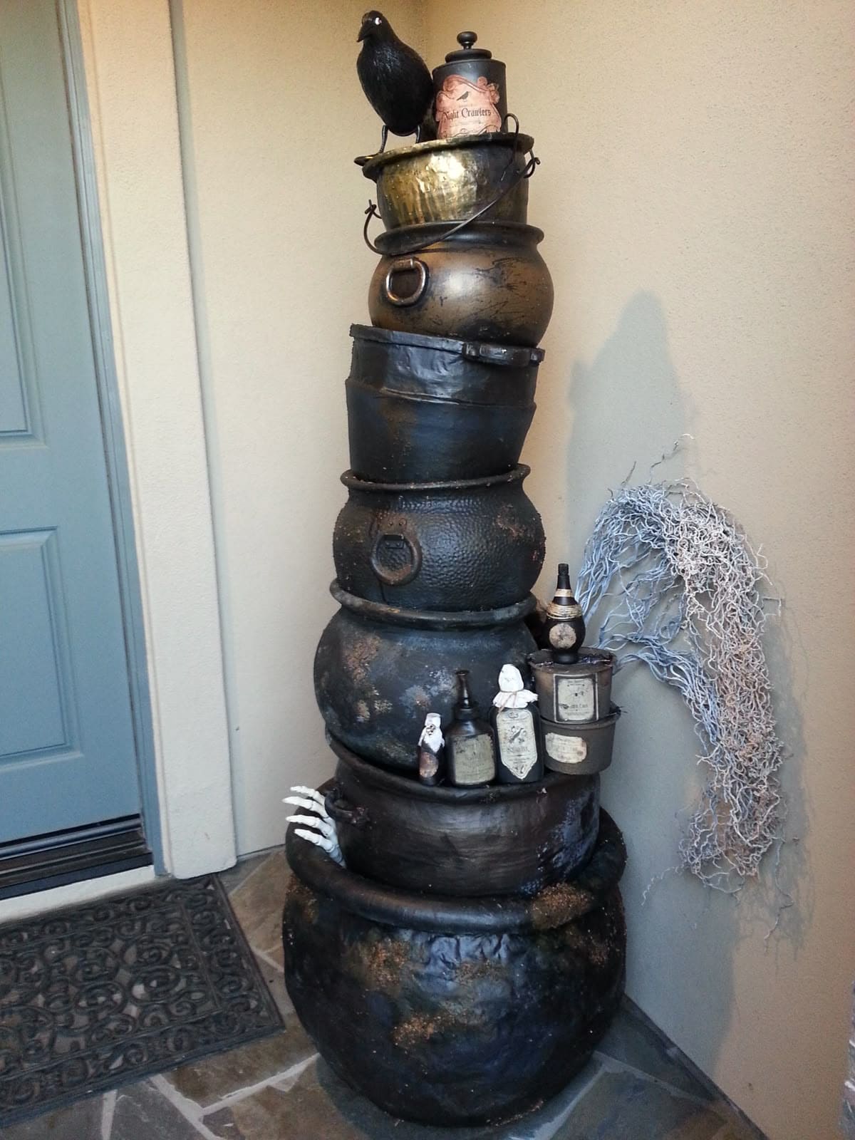 Tower of Witches Cauldrons for a Haunted Entry