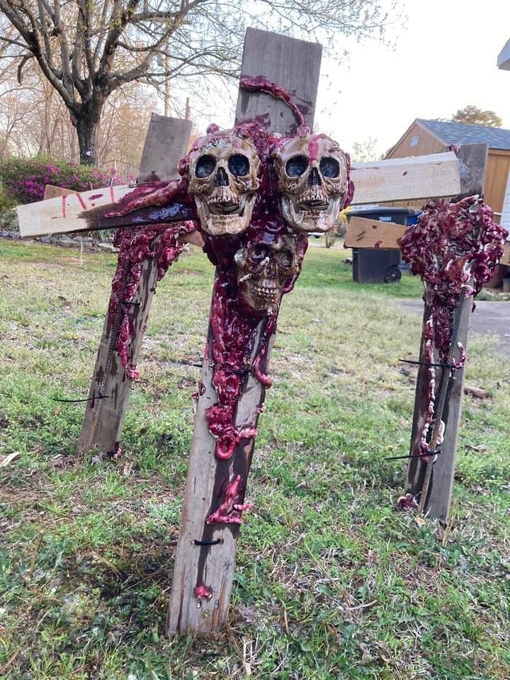 Triple Skull Blood-Covered Crosses