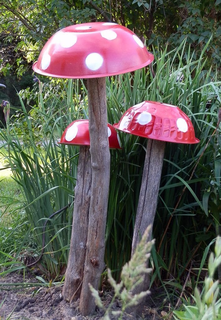 Upcycled Bowl and Log Garden Mushrooms