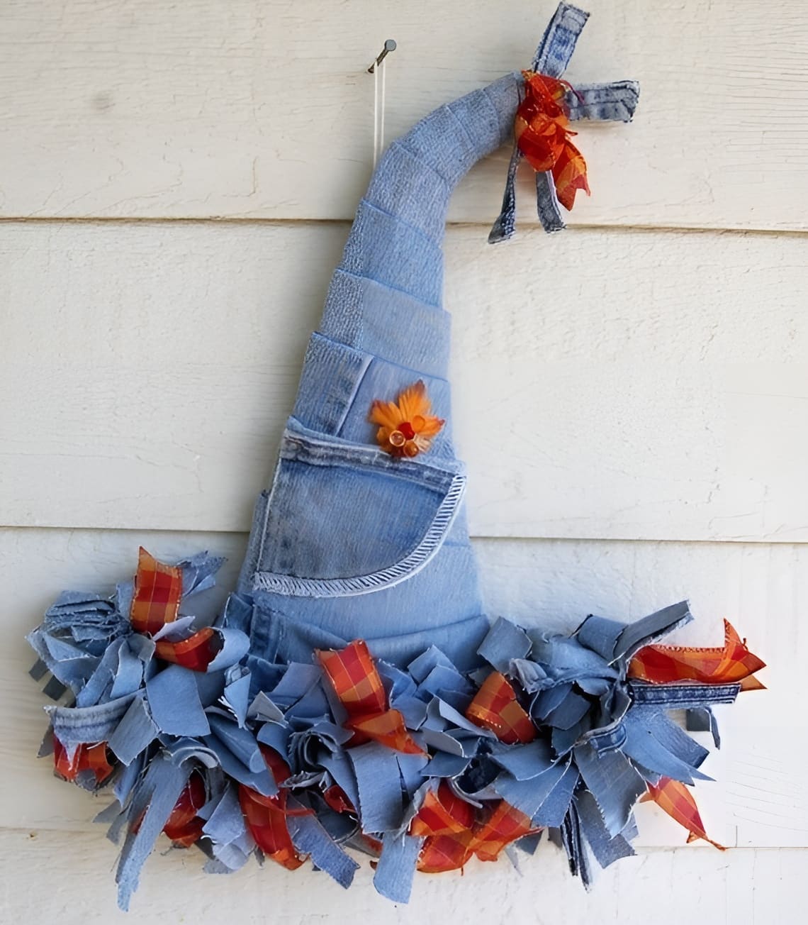 Upcycled Denim Witch Hat Wreath