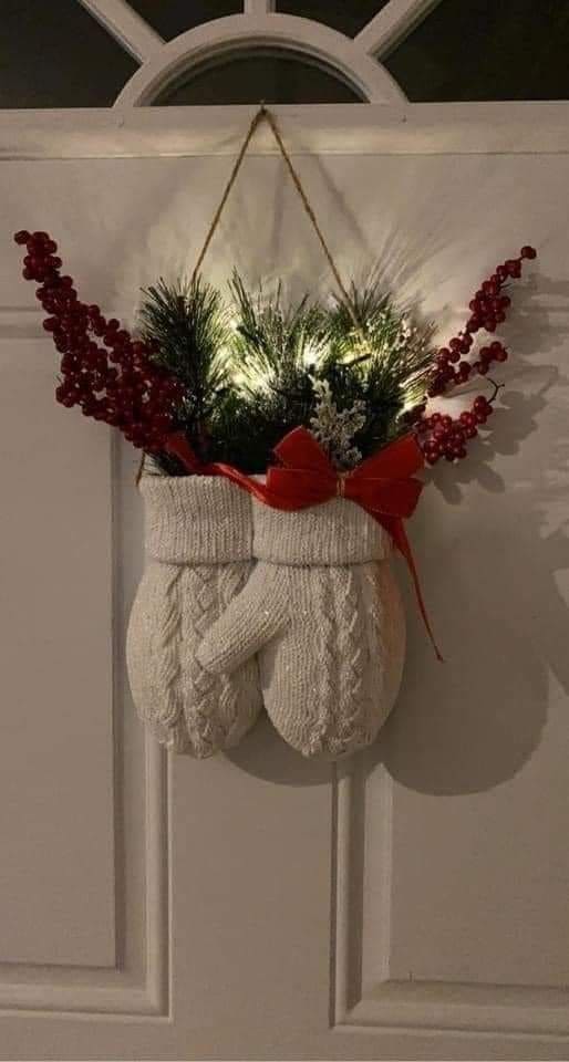 Upcycled Sweater Mittens Holiday Door Hanger