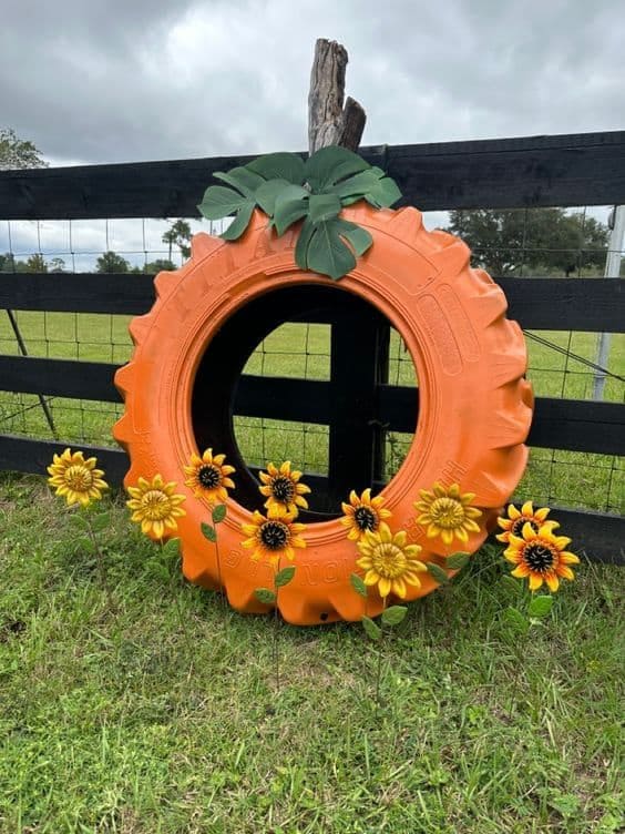Upcycled Tire Pumpkin Yard Decor