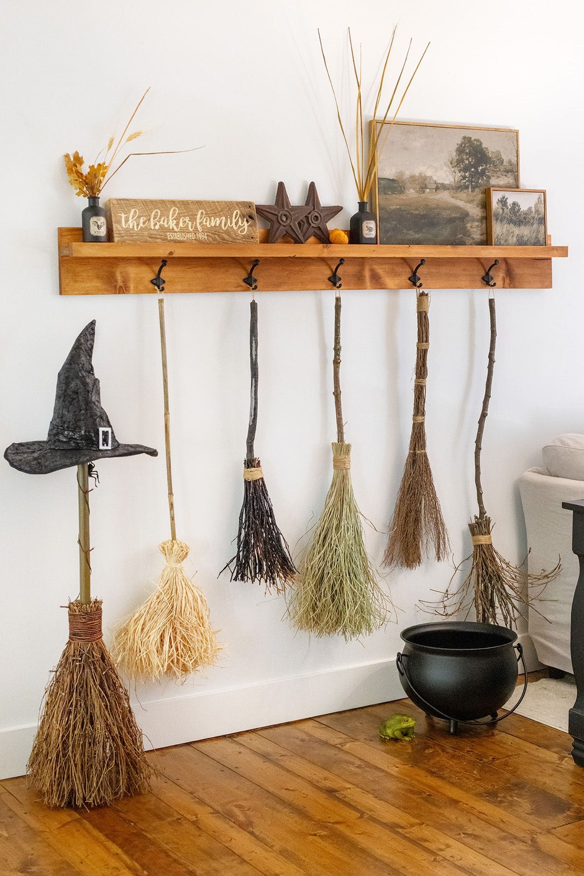 Wall-Hanging Witch Broom Collection for a Magical Entryway