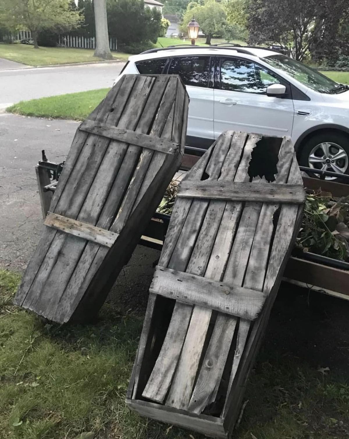 Weathered Wooden Coffin Duo