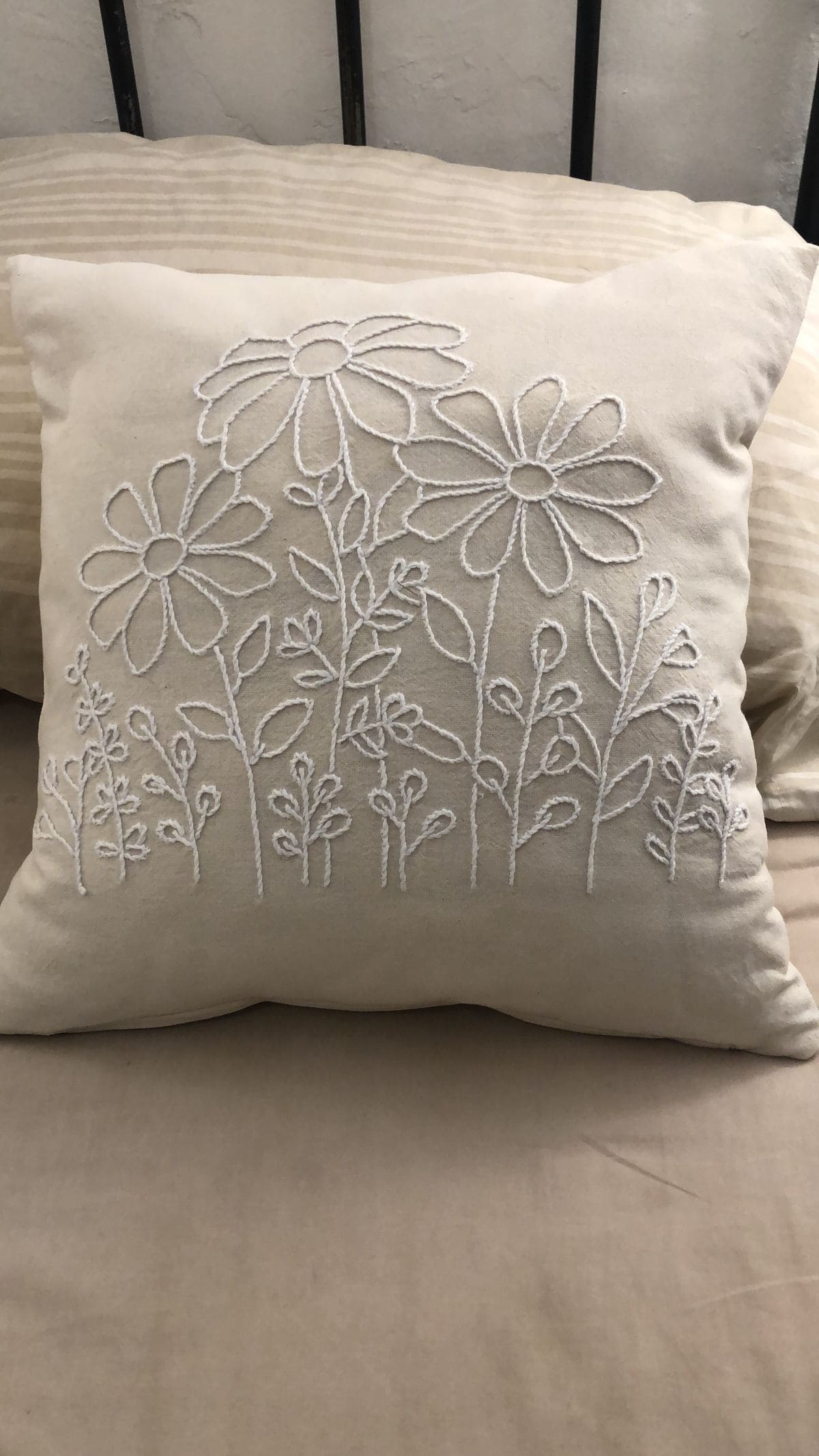 Whitework Floral Embroidered Pillow