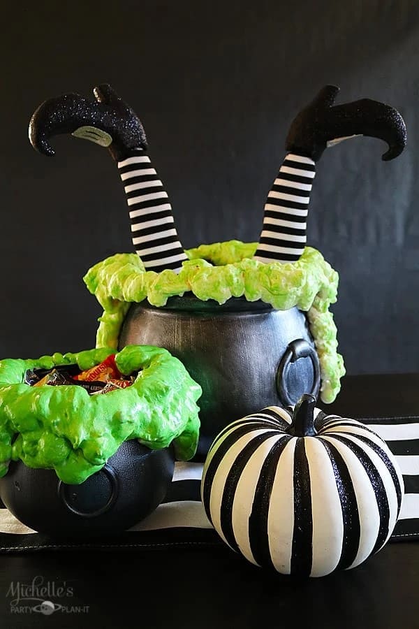 Witch Legs Cauldron with Bubbling Green Slime