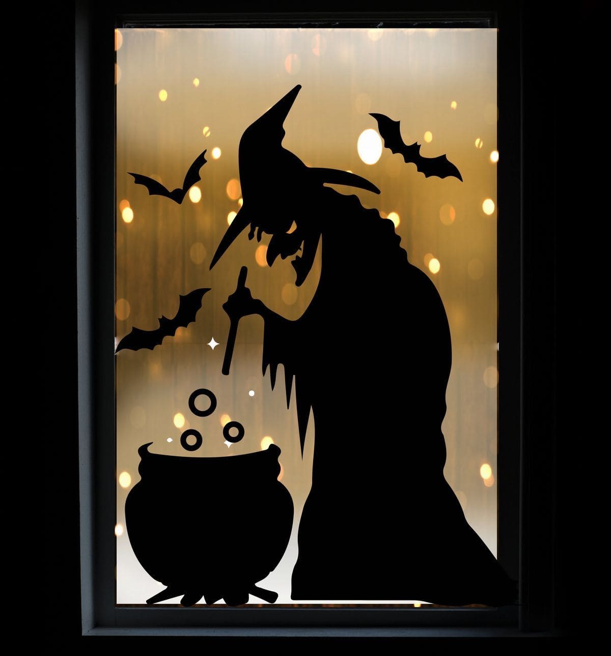 Witch Stirring Cauldron Window Silhouette Halloween Decoration