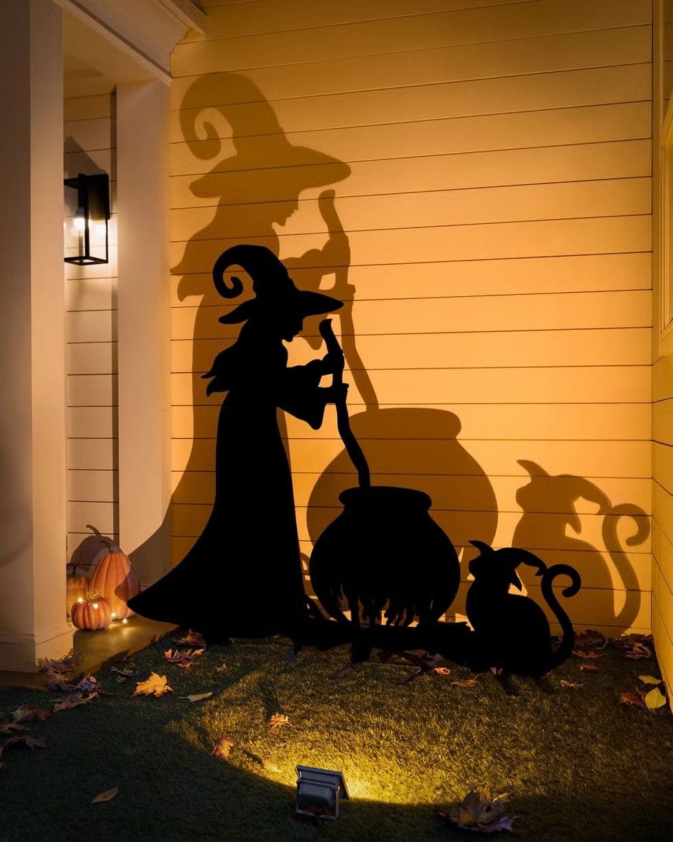 Witch and Black Cat Cauldron Shadow Silhouette Halloween Yard