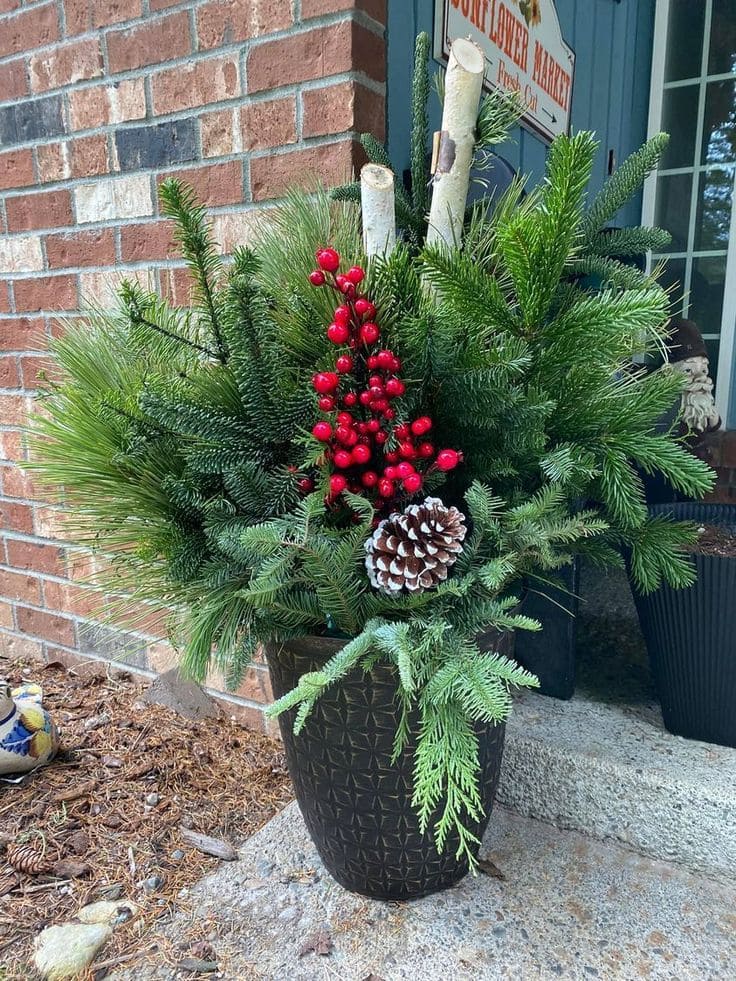 How to Create a Natural Birch and Evergreen Christmas Planter