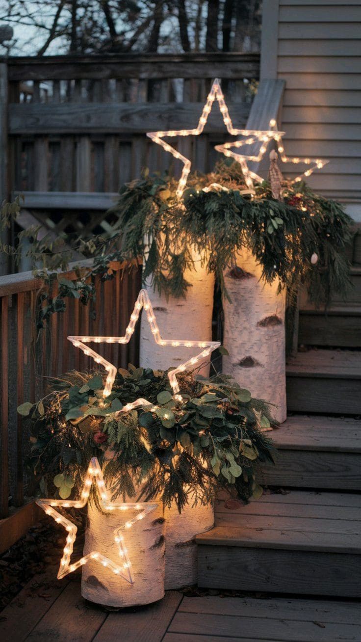 How to Create Birch Log Planters with Glowing Stars