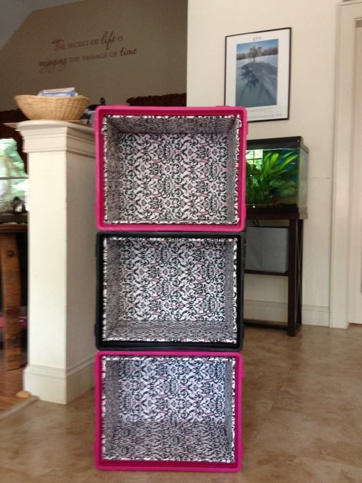 Chic Fabric-Lined Crate Shelves
