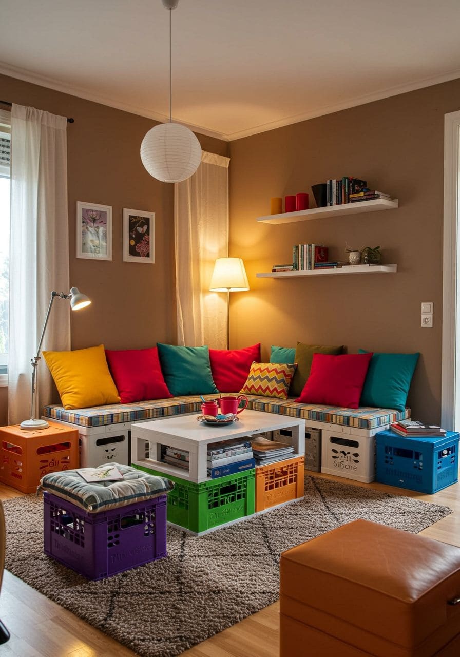 Colorful Milk Crate Living Room Setup