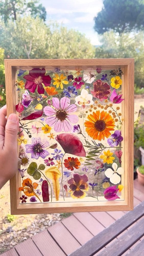 Colorful Pressed Flower Glass Frame