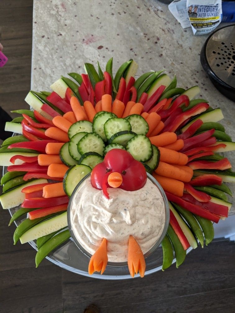 Colorful Veggie Turkey Platter with Dip