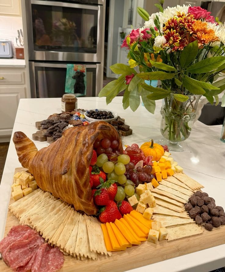 Cornucopia Bread Horn with Cheese and Fruit