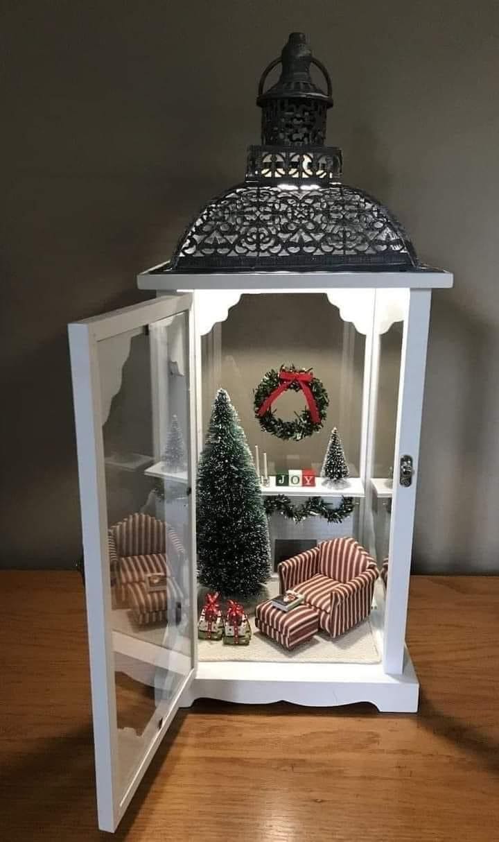 How to Turn a Lantern into a Mini Christmas Living Room