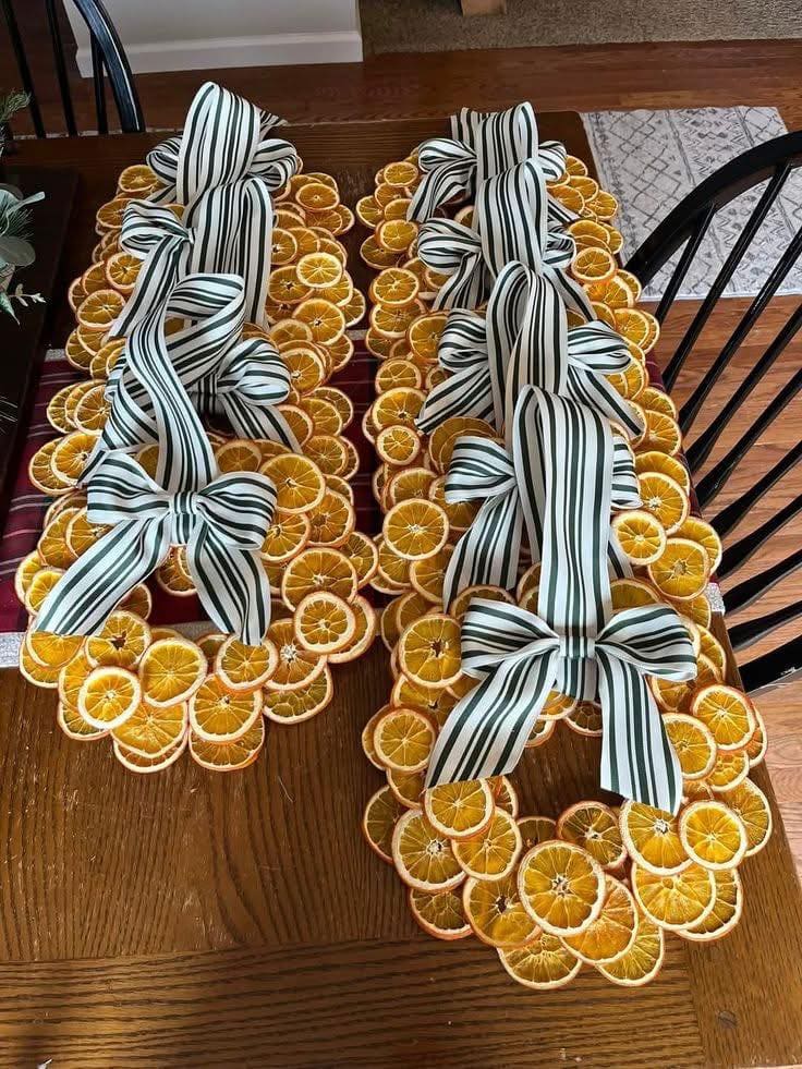 Dried Orange Slice Wreaths with Striped Bows