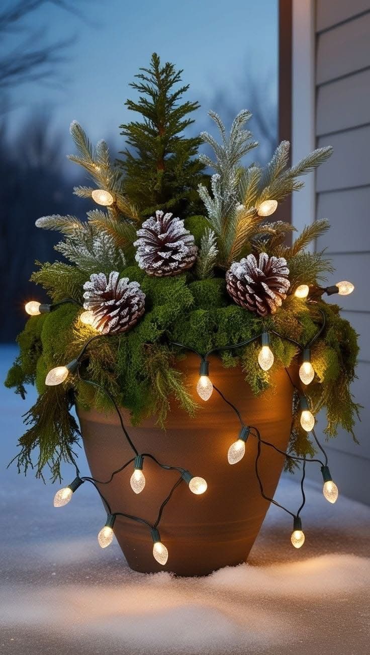 How to Create a Glowing Evergreen Christmas Planter