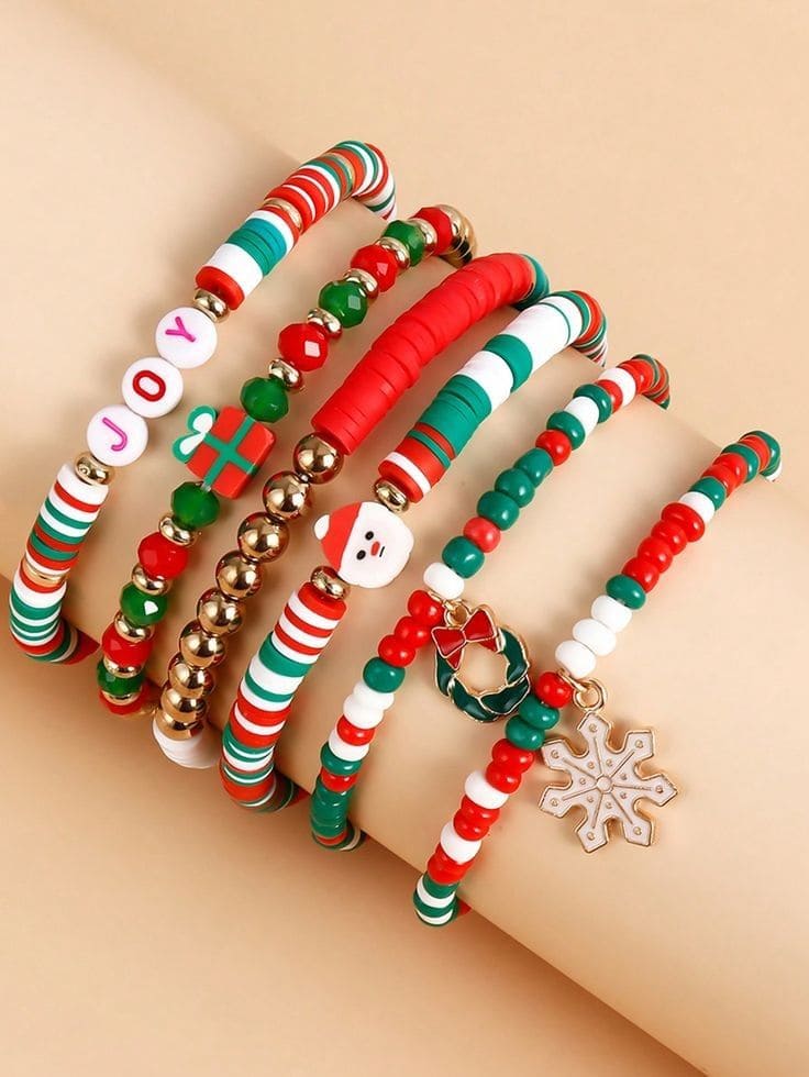 Festive Beaded Christmas Bracelets