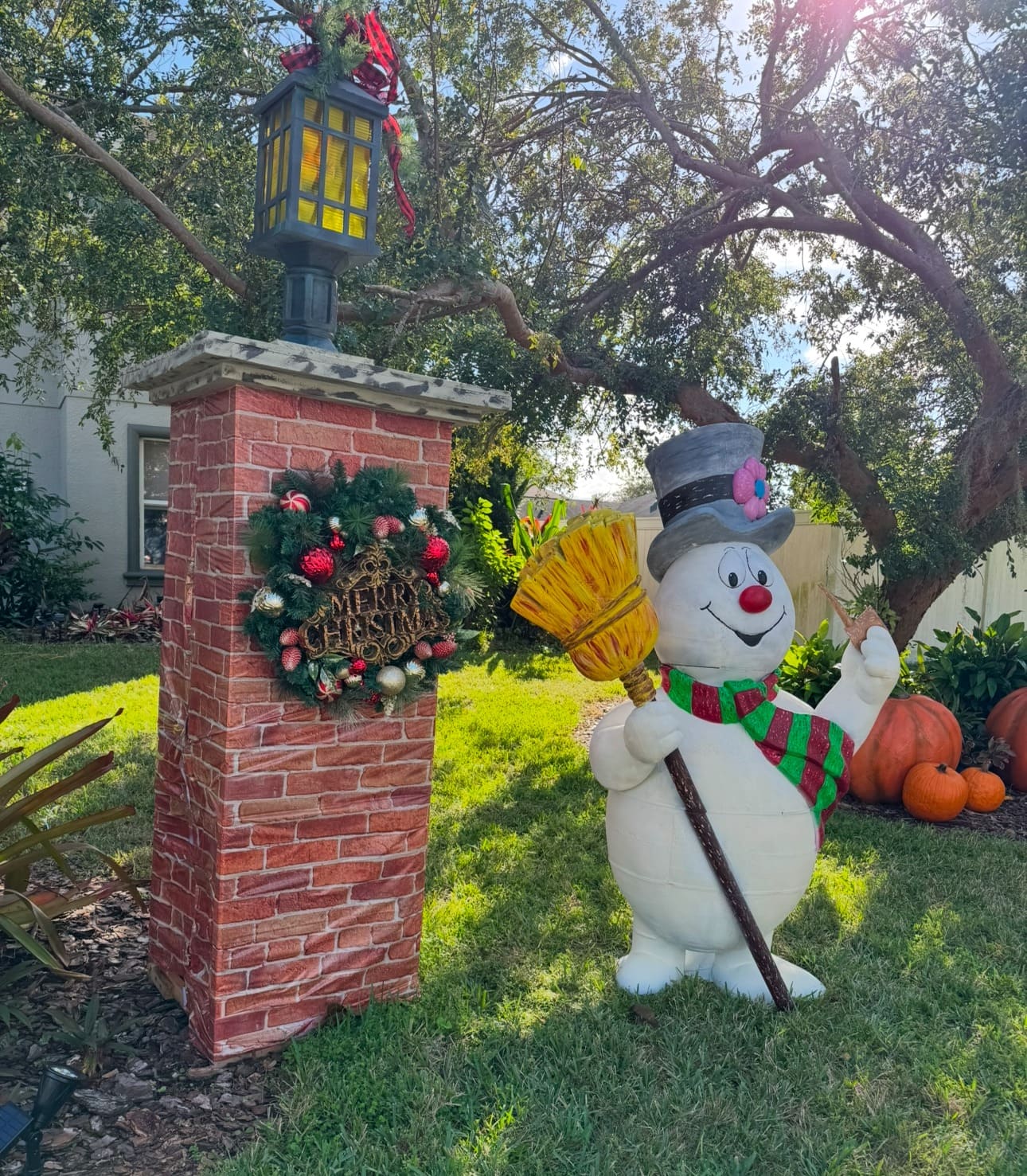 Frosty Snowman and Festive Lamp Post Display