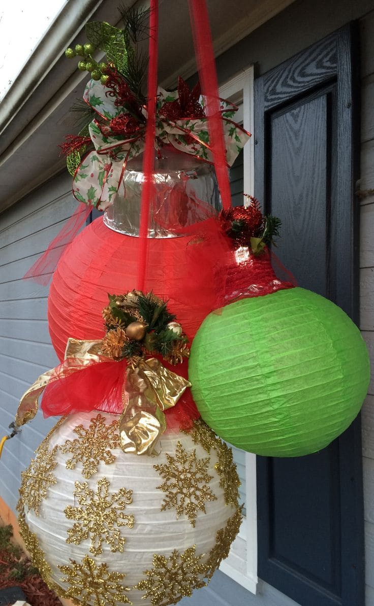 How to Turn Paper Lanterns into Oversized Christmas Ornaments