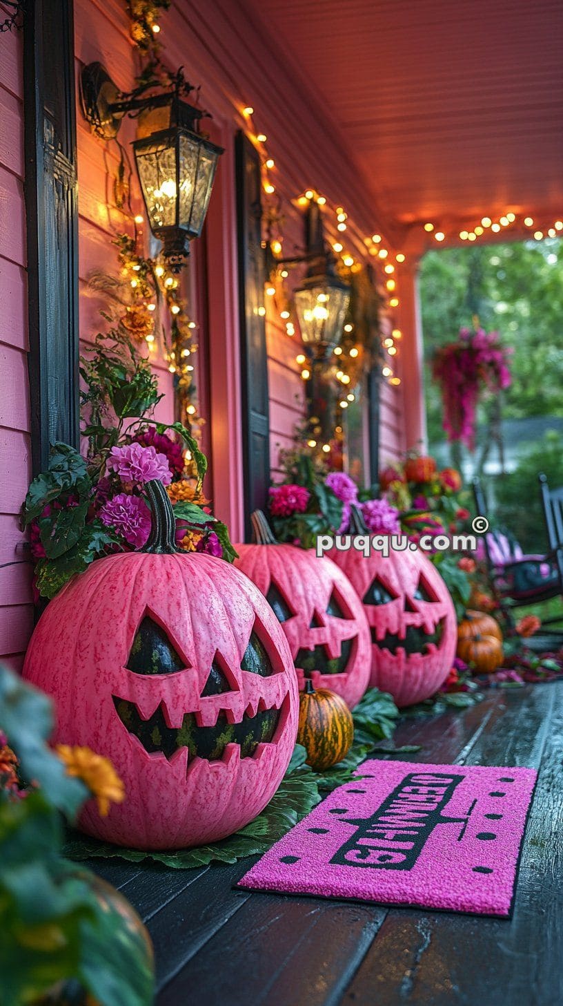 Glamorous Pink Jack-O’-Lantern Porch