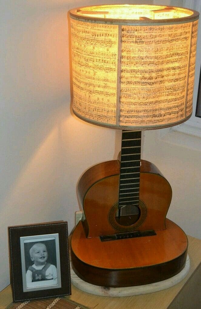 Guitar Lamp with Sheet Music Shade