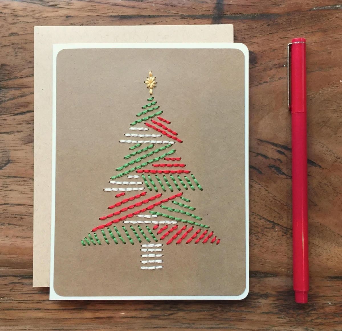 Embroidered Holiday Card with Tree Design