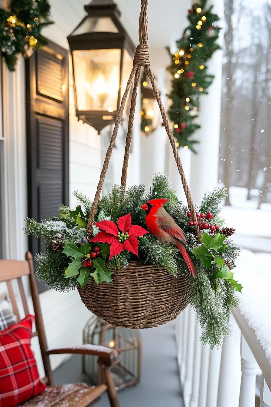 Hanging Cardinal Christmas Basket
