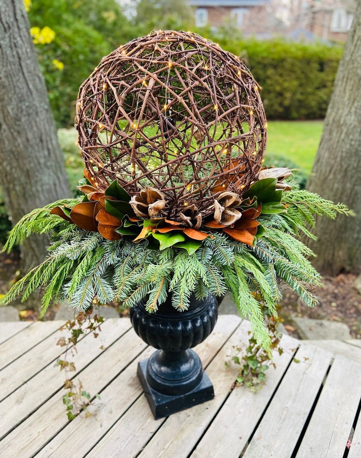 How to Create a Festive Planter with a Glowing Twig Sphere