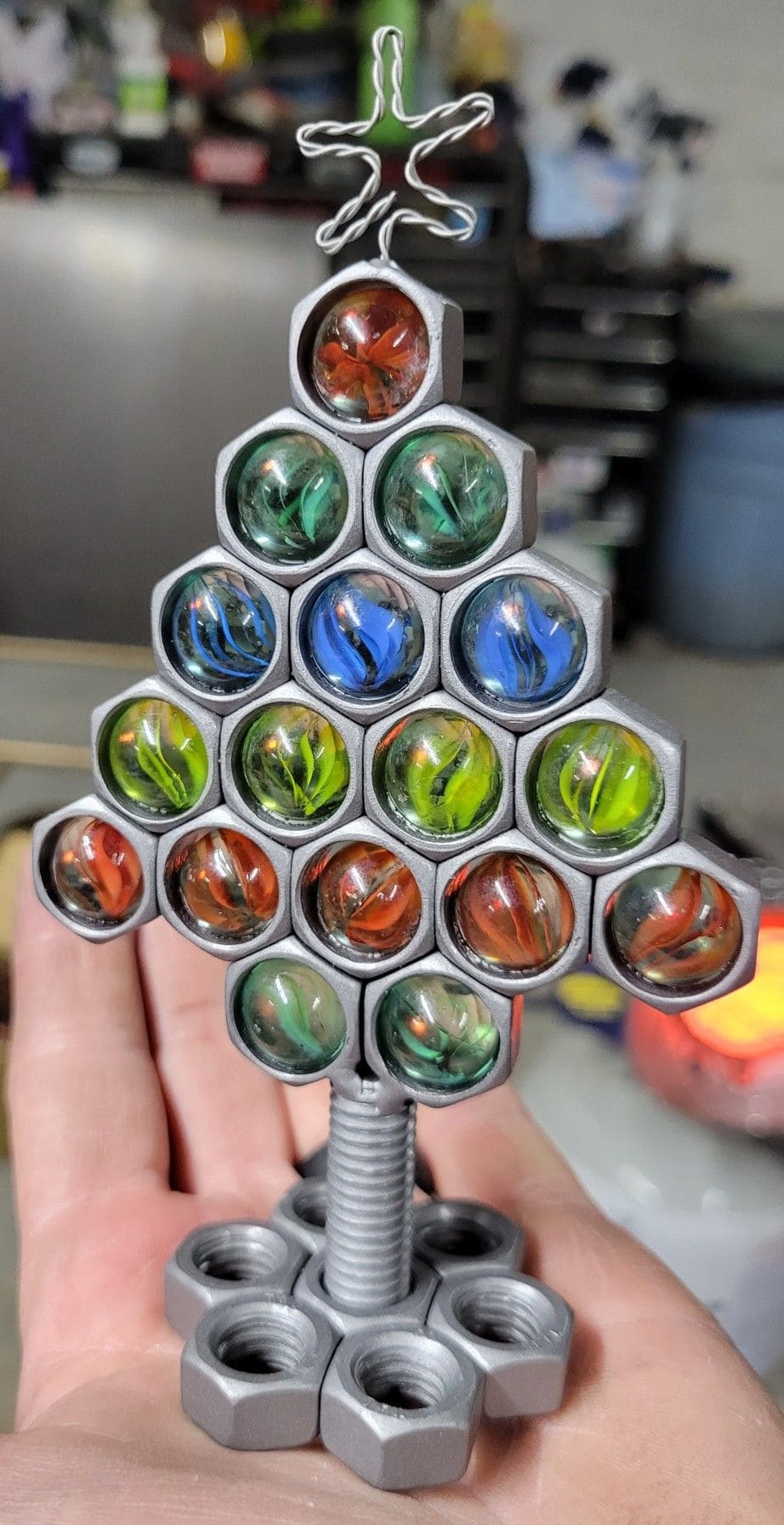 How to Build a Christmas Tree Sculpture with Nuts and Marbles