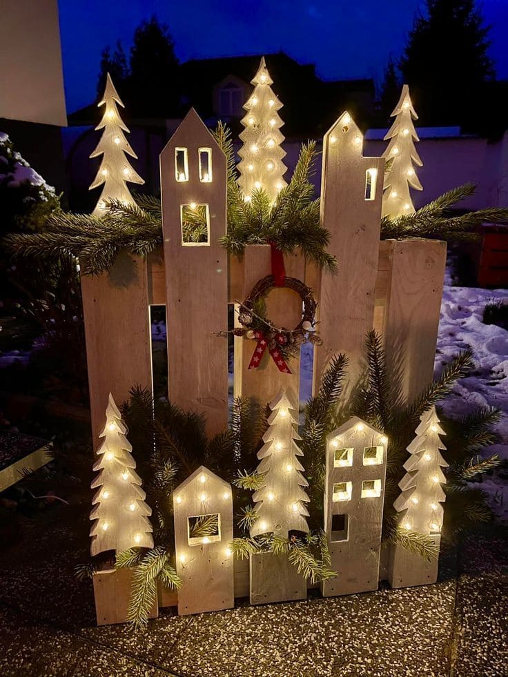 Pallet Christmas Village with Lights