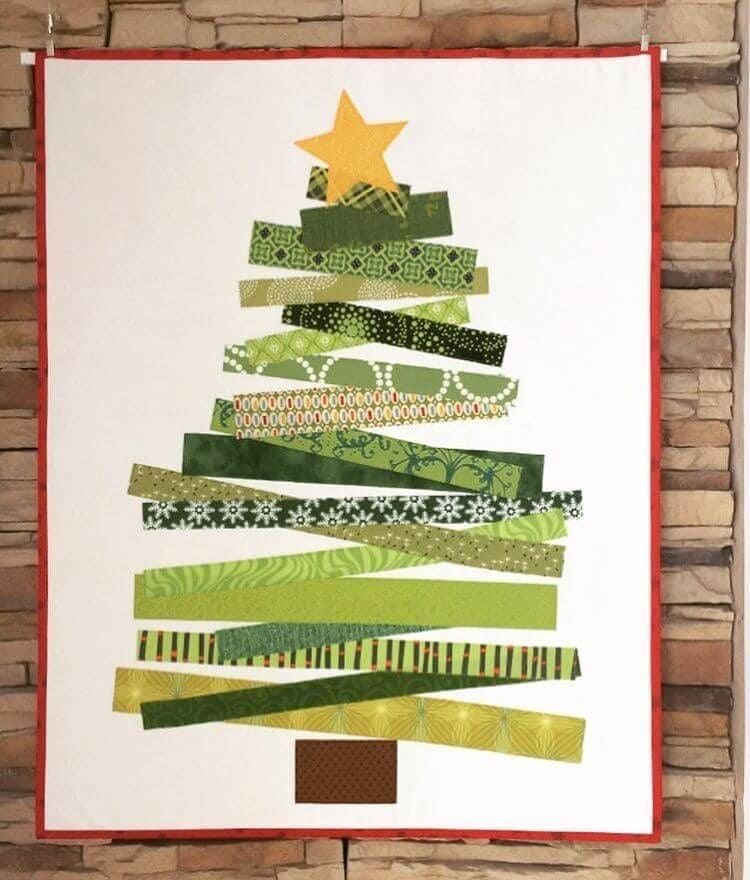 Patchwork Fabric Christmas Tree Wall Art