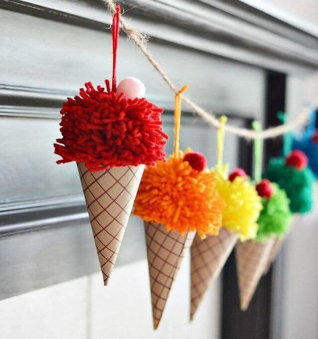 How to Make Playful Pom-Pom Ice Cream Cones for Parties and Decor