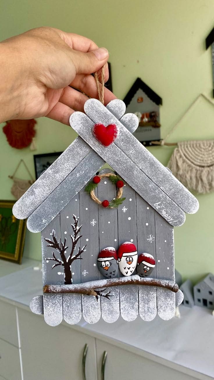 Popsicle Stick Christmas House Ornament