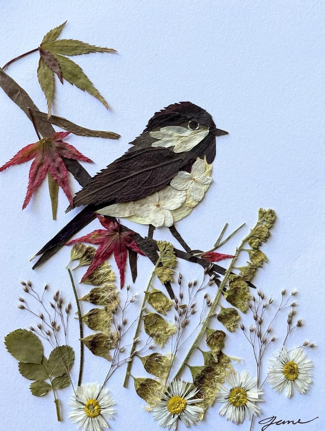 Pressed Flower Bird Artwork
