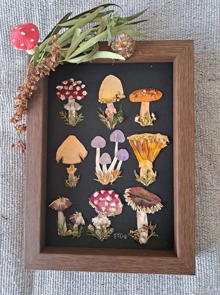 Pressed Flower Mushroom Art