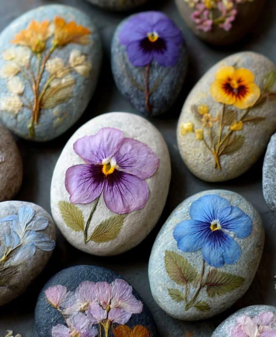 Pressed Flower Stones