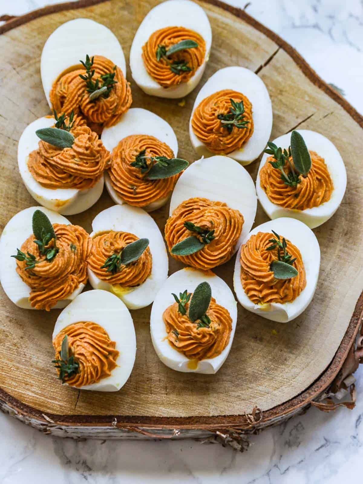 Pumpkin-Spiced Deviled Eggs with Herbs