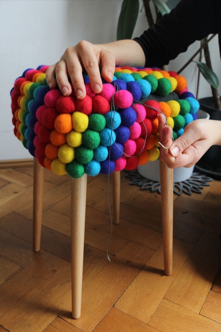 Rainbow Pom-Pom Stool