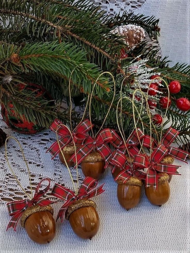 Rustic Acorn Ornaments with Festive Bows