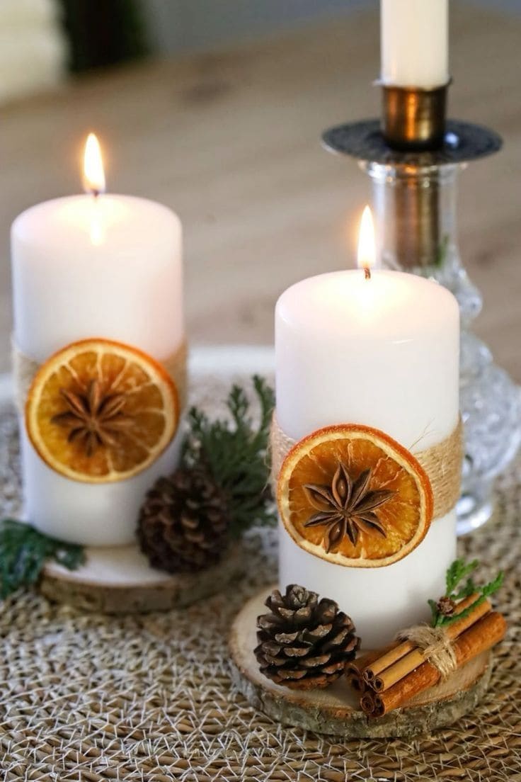 Rustic Candle Wrap with Dried Oranges