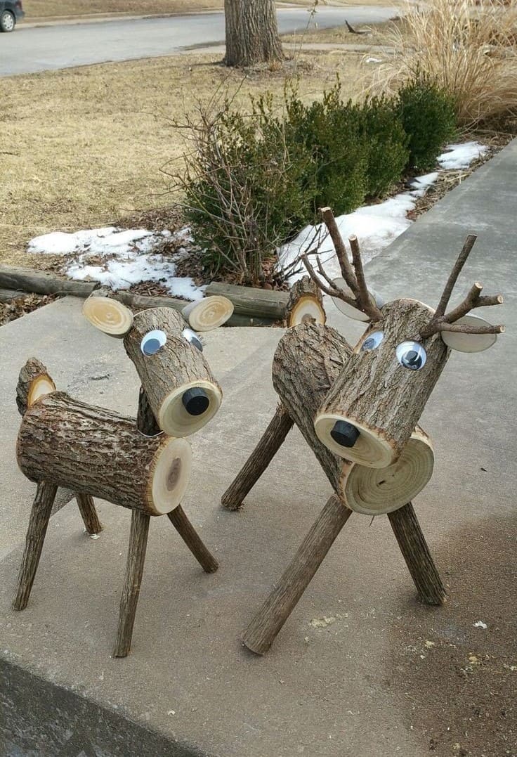 Rustic Log Reindeer Yard Decor