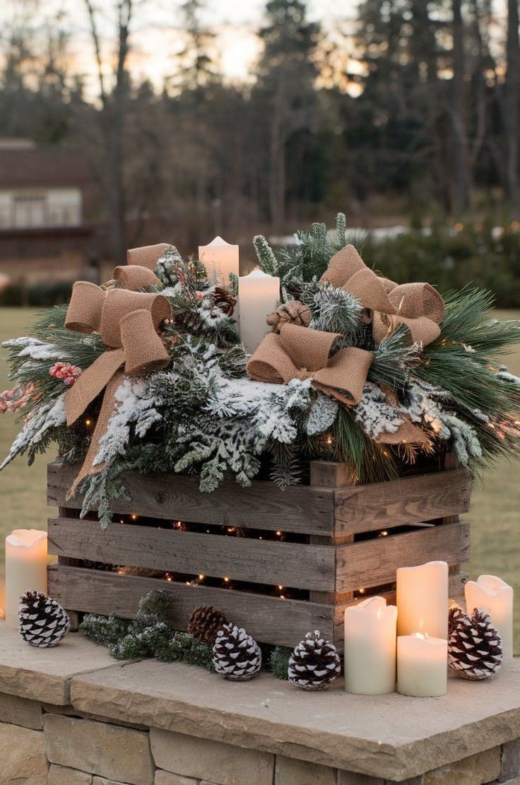 How to Style a Wooden Crate Planter for a Cozy Christmas