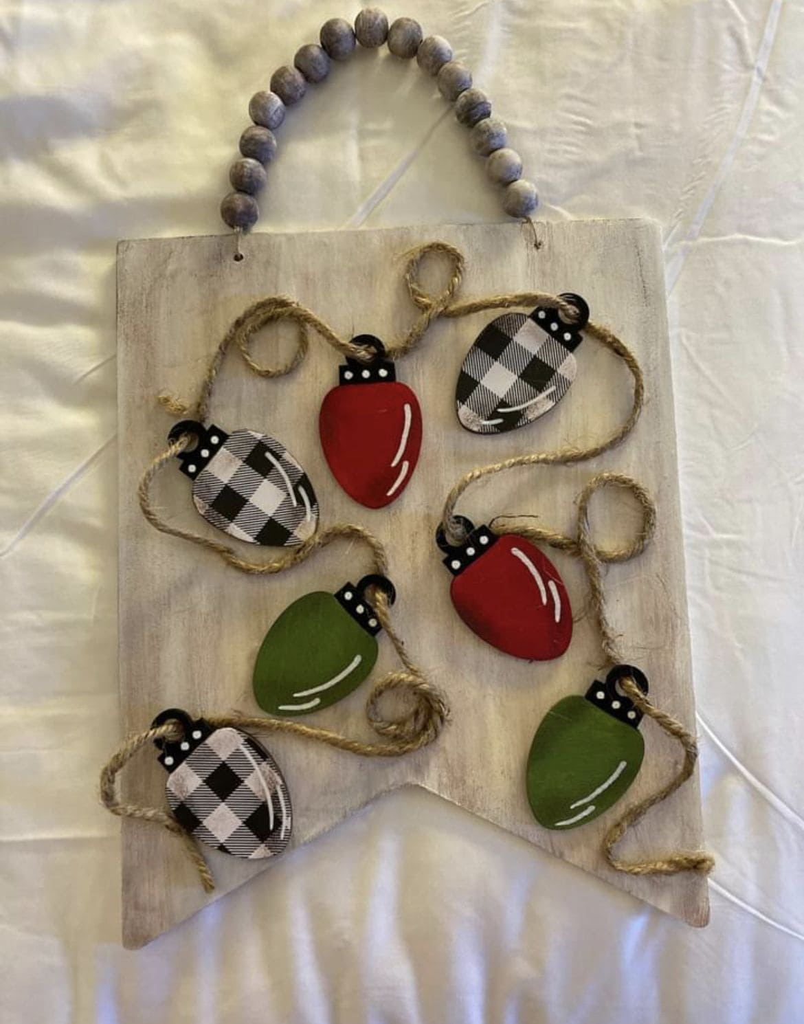 Rustic Wooden Sign Garland with Festive Bulbs