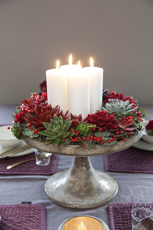 Succulent and Candle Christmas Centerpiece
